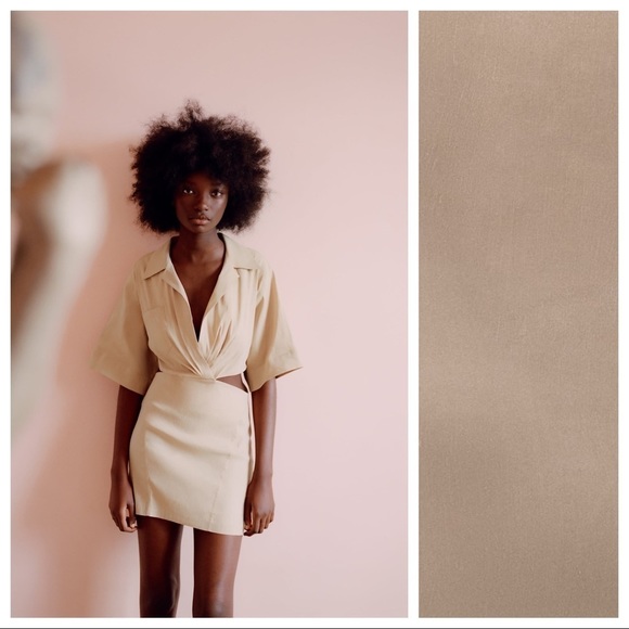 🌹NWT. Zara Sand Cut-out Mini Dress. Size M. - Picture 3 of 10